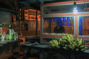 L'une des spécialités culinaires de Makassar: le pisang epe: bananes grillées et sauce chocolat... :-D